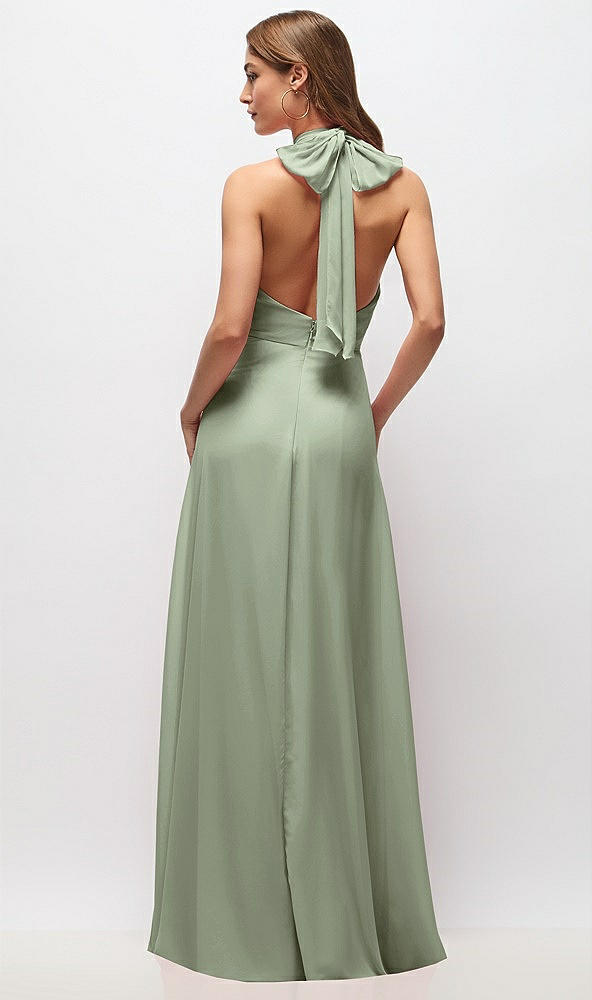 Back View - Sage High Neck Halter Backless Maxi Dress