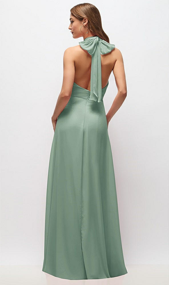 Back View - Seagrass High Neck Halter Backless Maxi Dress