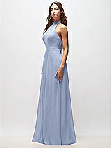 Side View Thumbnail - Sky Blue High Neck Halter Backless Maxi Dress