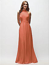 Front View Thumbnail - Terracotta Copper High Neck Halter Backless Maxi Dress