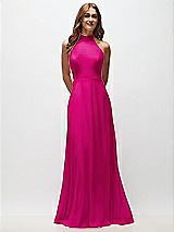 Front View Thumbnail - Think Pink High Neck Halter Backless Maxi Dress