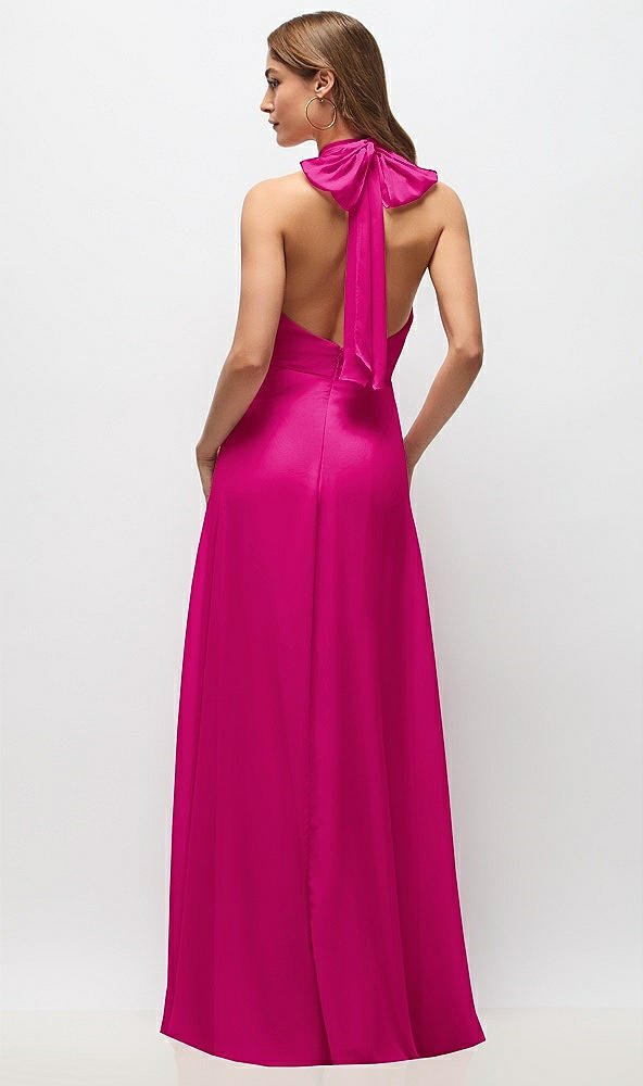 Back View - Think Pink High Neck Halter Backless Maxi Dress