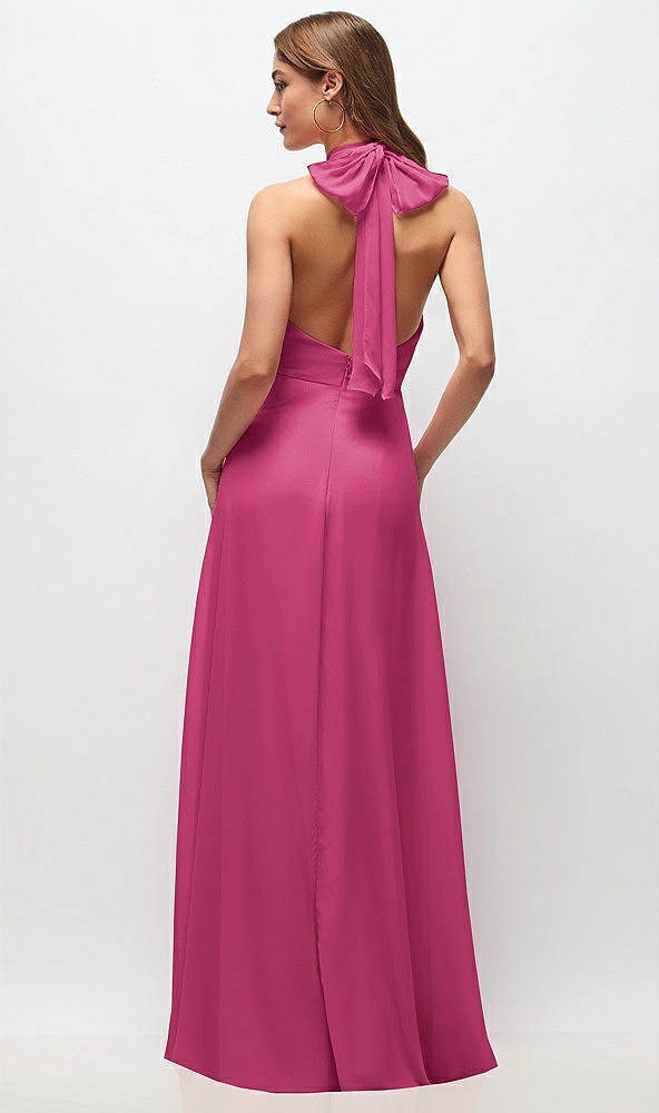 Back View - Tea Rose High Neck Halter Backless Maxi Dress