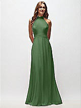 Front View Thumbnail - Vineyard Green High Neck Halter Backless Maxi Dress