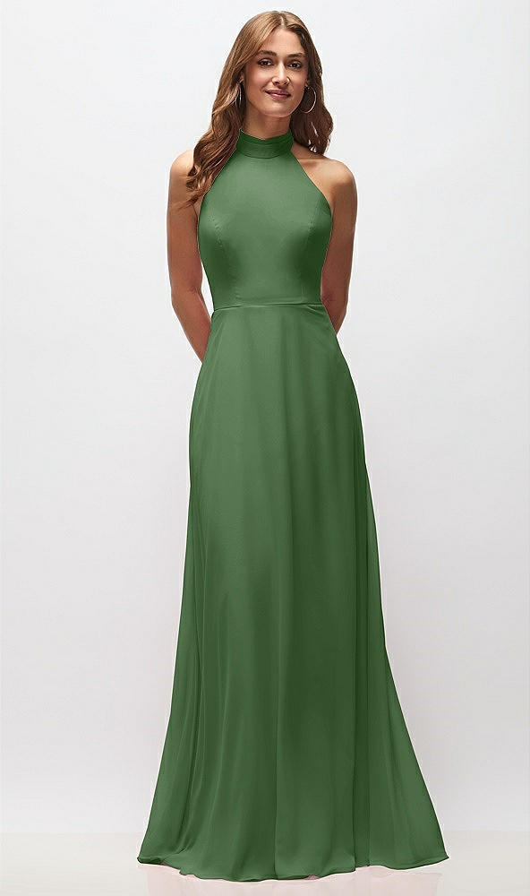 Front View - Vineyard Green High Neck Halter Backless Maxi Dress