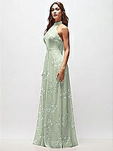 Side View Thumbnail - Vintage Primrose Sage High Neck Halter Backless Maxi Dress
