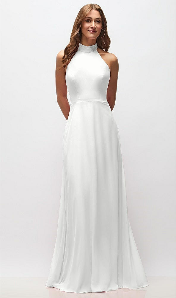 Front View - White High Neck Halter Backless Maxi Dress