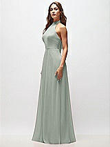 Side View Thumbnail - Willow Green High Neck Halter Backless Maxi Dress
