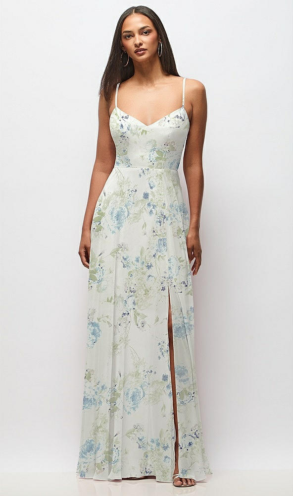 Front View - Bleu Garden Tie-Back Cutout Maxi Dress with Front Slit