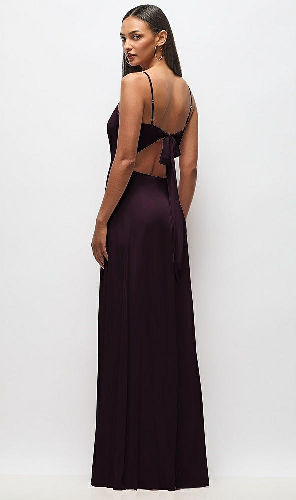 Back View - Deep Plum Tie-Back Cutout Maxi Dress with Front Slit