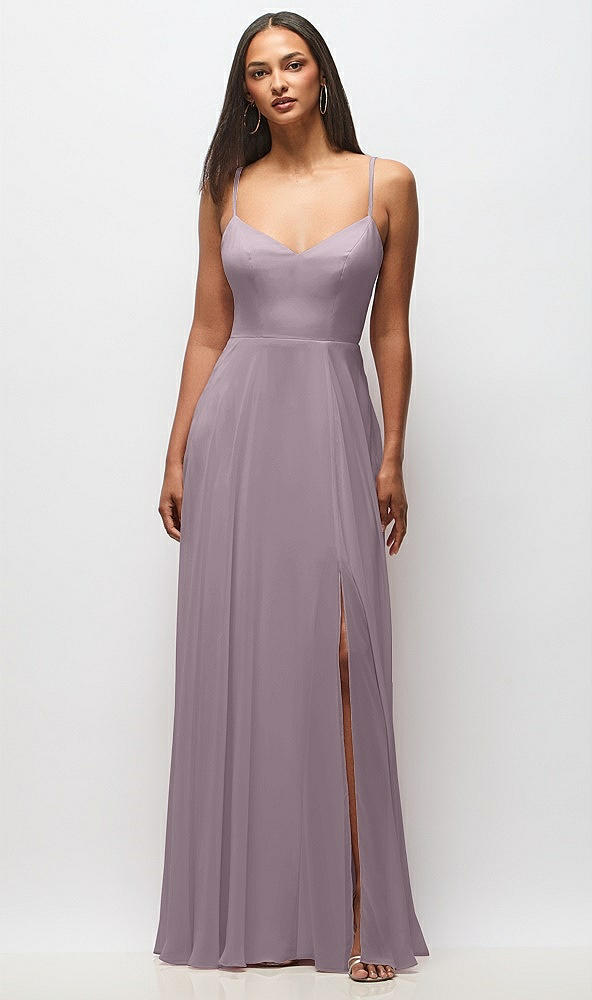 Front View - Lilac Dusk Tie-Back Cutout Maxi Dress with Front Slit