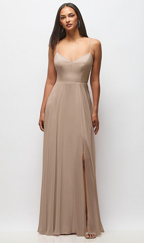 Front View - Topaz Tie-Back Cutout Maxi Dress with Front Slit