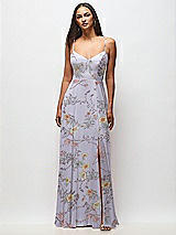 Front View Thumbnail - Butterfly Botanica Silver Dove Tie-Back Cutout Maxi Dress with Front Slit