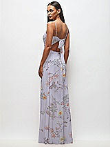Rear View Thumbnail - Butterfly Botanica Silver Dove Tie-Back Cutout Maxi Dress with Front Slit