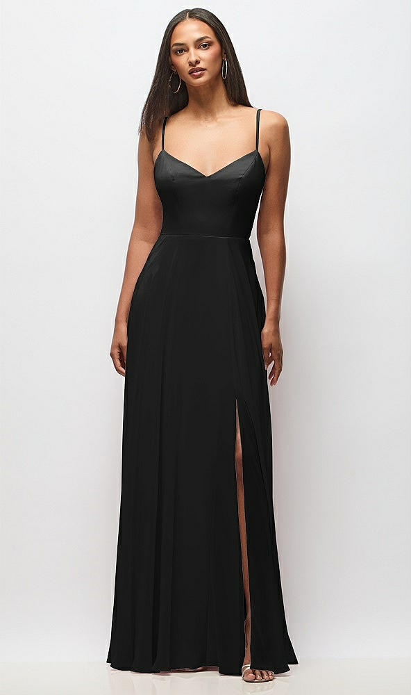 Front View - Black Tie-Back Cutout Maxi Dress with Front Slit