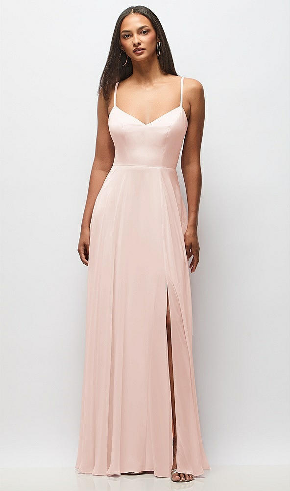 Front View - Blush Tie-Back Cutout Maxi Dress with Front Slit