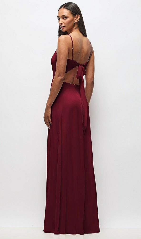 Back View - Burgundy Tie-Back Cutout Maxi Dress with Front Slit