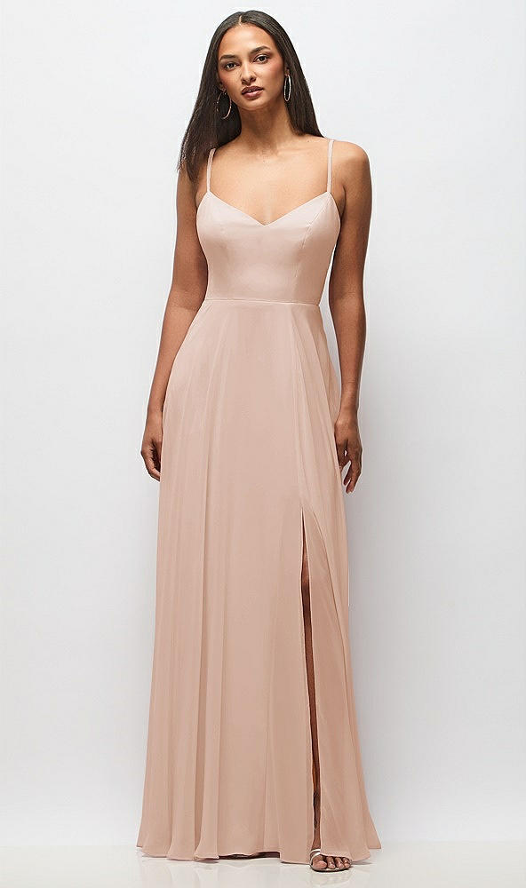 Front View - Cameo Tie-Back Cutout Maxi Dress with Front Slit