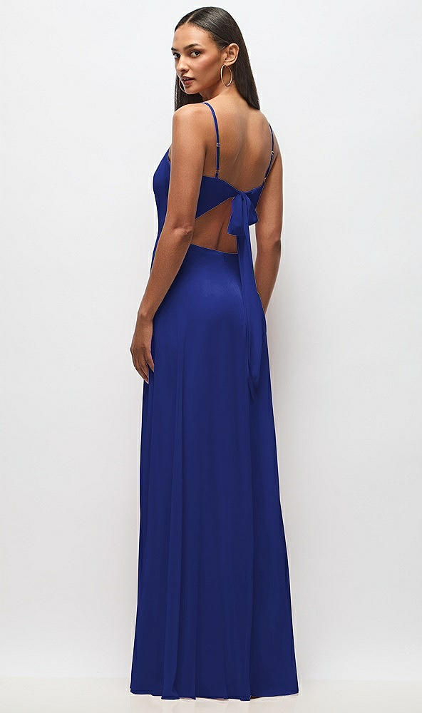 Back View - Cobalt Blue Tie-Back Cutout Maxi Dress with Front Slit