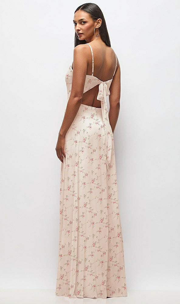 Back View - Coquette Floral Print Tie-Back Cutout Maxi Dress with Front Slit