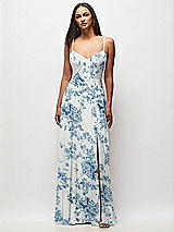 Front View Thumbnail - Cottage Rose Dusk Blue Tie-Back Cutout Maxi Dress with Front Slit