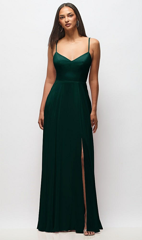 Front View - Evergreen Tie-Back Cutout Maxi Dress with Front Slit