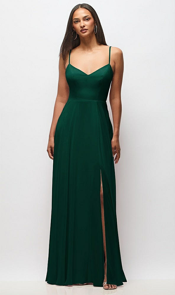 Front View - Hunter Green Tie-Back Cutout Maxi Dress with Front Slit