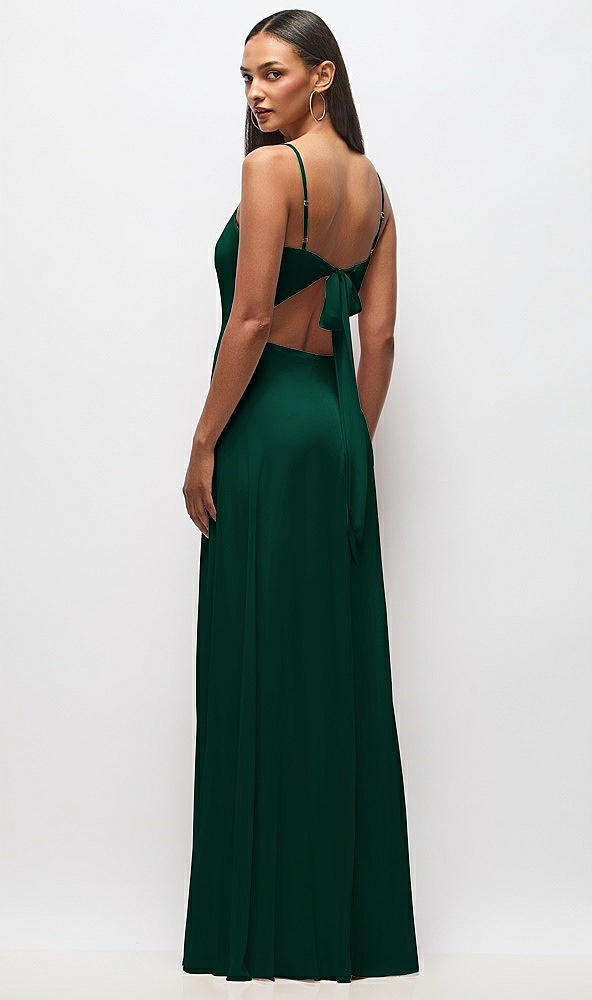 Back View - Hunter Green Tie-Back Cutout Maxi Dress with Front Slit