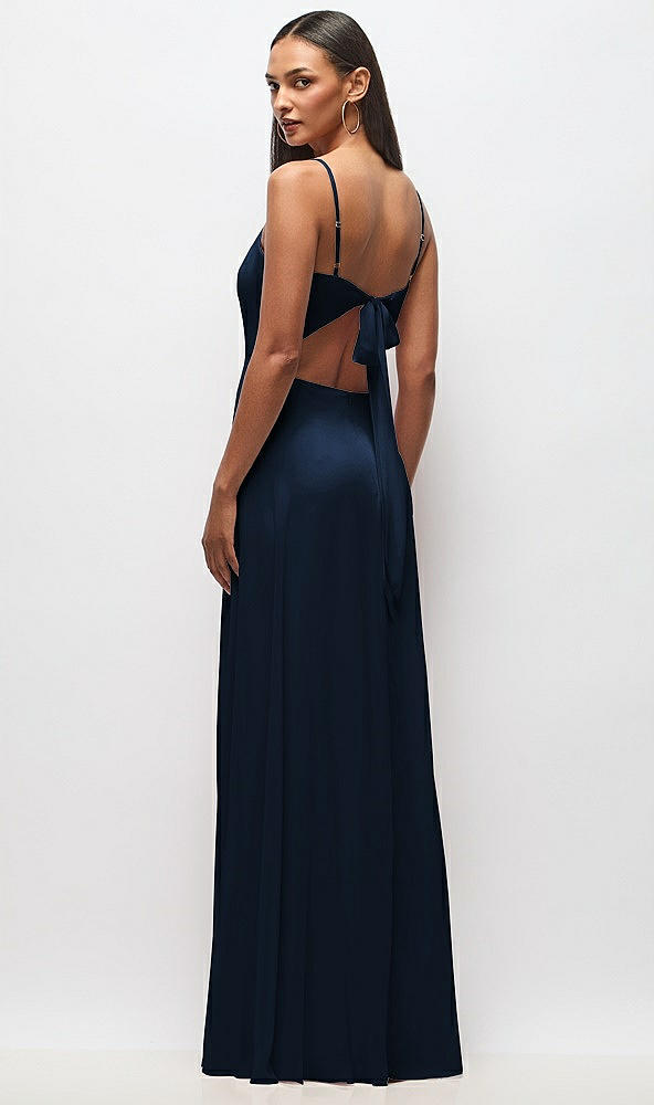 Back View - Midnight Navy Tie-Back Cutout Maxi Dress with Front Slit