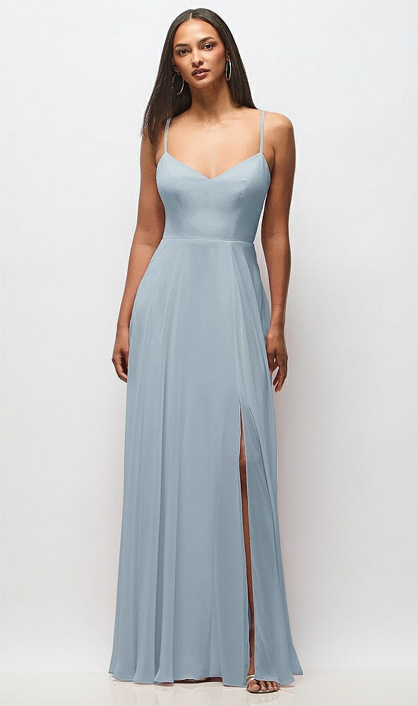 Front View - Mist Tie-Back Cutout Maxi Dress with Front Slit