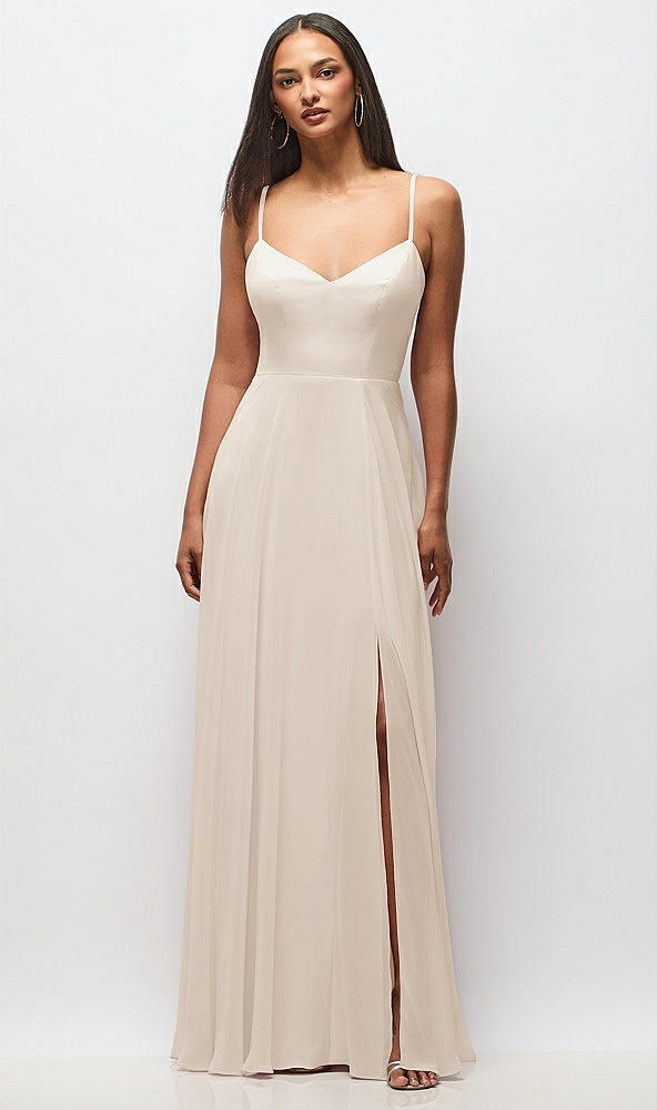 Front View - Oat Tie-Back Cutout Maxi Dress with Front Slit
