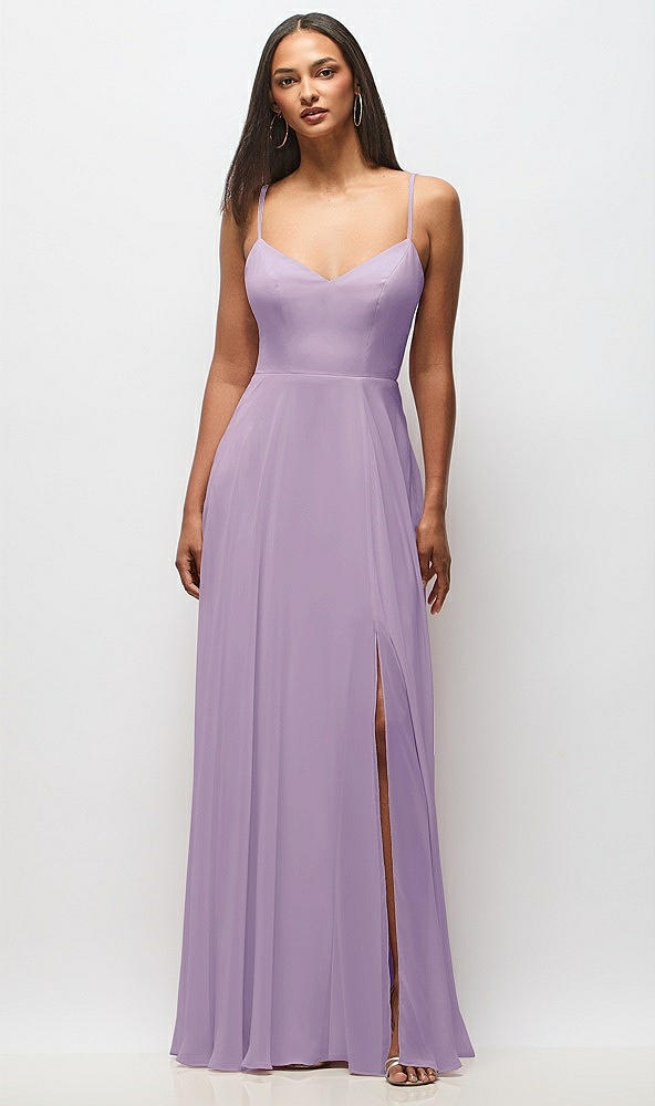 Front View - Pale Purple Tie-Back Cutout Maxi Dress with Front Slit