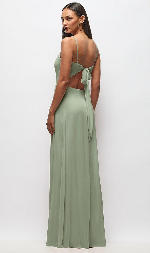 Back View - Sage Tie-Back Cutout Maxi Dress with Front Slit