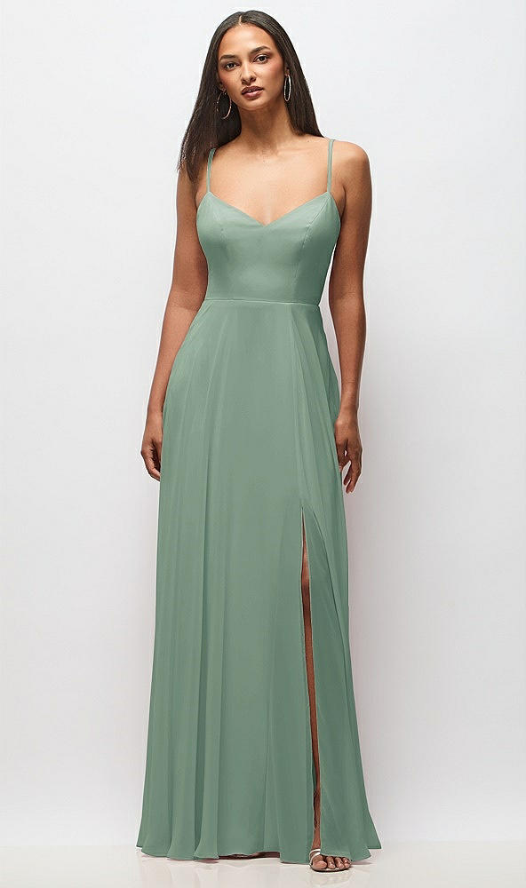 Front View - Seagrass Tie-Back Cutout Maxi Dress with Front Slit