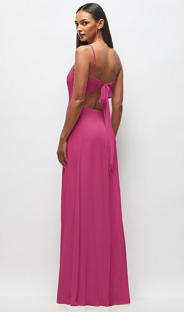 Back View - Tea Rose Tie-Back Cutout Maxi Dress with Front Slit