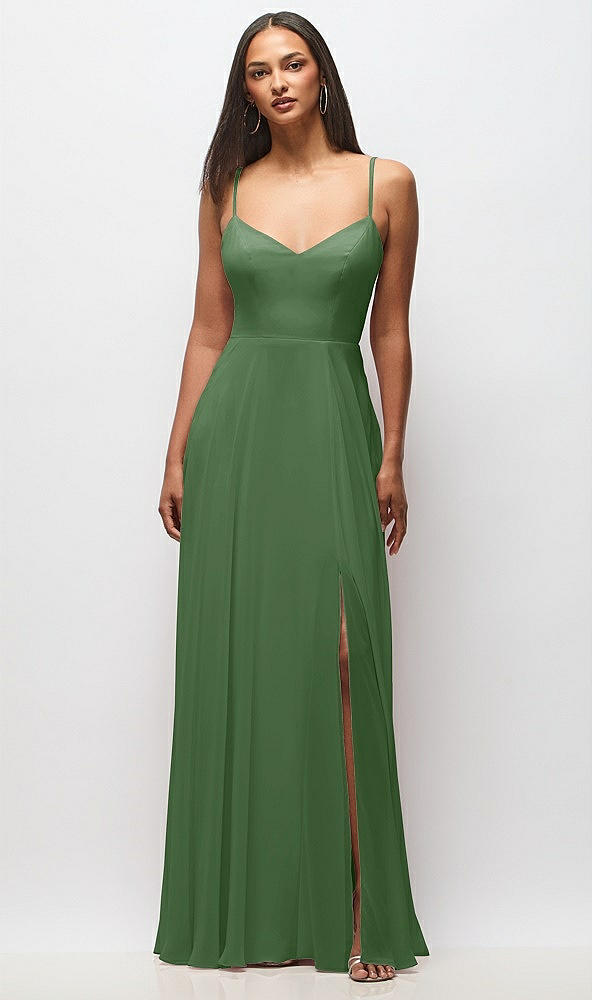 Front View - Vineyard Green Tie-Back Cutout Maxi Dress with Front Slit