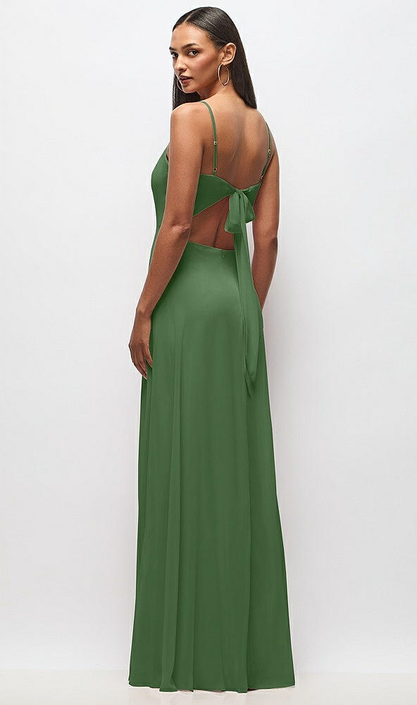 Back View - Vineyard Green Tie-Back Cutout Maxi Dress with Front Slit