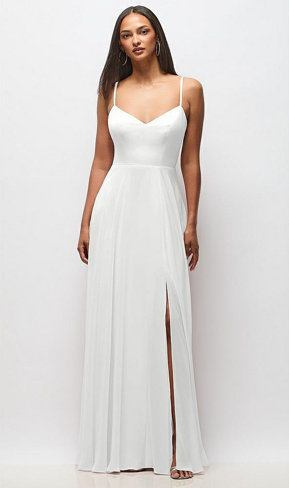 Front View - White Tie-Back Cutout Maxi Dress with Front Slit