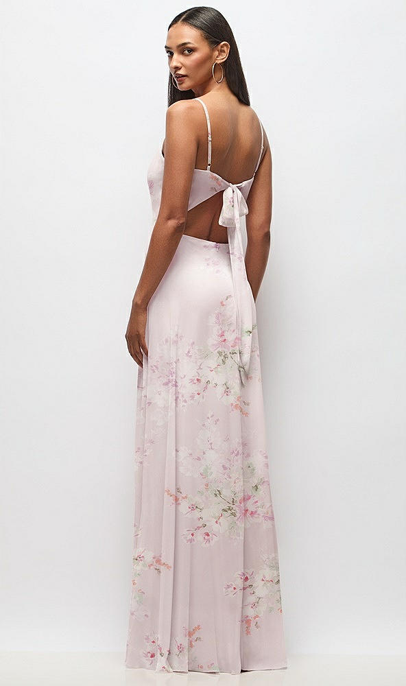 Back View - Watercolor Print Tie-Back Cutout Maxi Dress with Front Slit