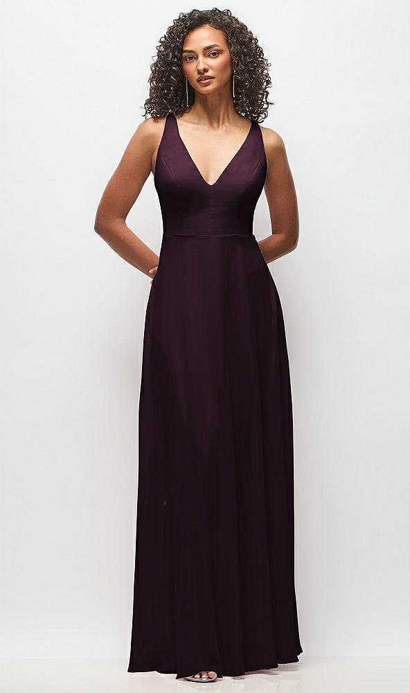 Front View - Deep Plum Deep V-Neck Chiffon Maxi Dress