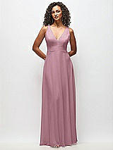 Front View Thumbnail - Dusty Pink Deep V-Neck Chiffon Maxi Dress