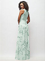 Rear View Thumbnail - Mint Green Floral Deep V-Neck Chiffon Maxi Dress