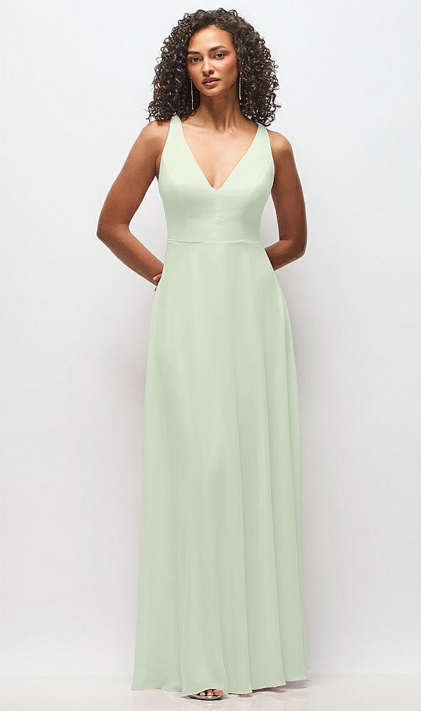 Front View - Mint Green Deep V-Neck Chiffon Maxi Dress