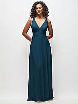 Front View Thumbnail - Atlantic Blue Deep V-Neck Chiffon Maxi Dress
