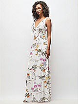 Side View Thumbnail - Butterfly Botanica Ivory Deep V-Neck Chiffon Maxi Dress