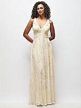 Front View Thumbnail - Butter Yellow Floral Deep V-Neck Chiffon Maxi Dress