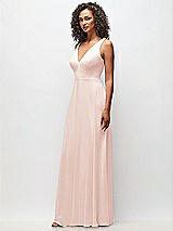 Side View Thumbnail - Blush Deep V-Neck Chiffon Maxi Dress