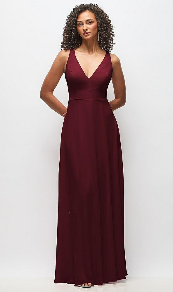 Front View - Cabernet Deep V-Neck Chiffon Maxi Dress