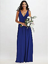 Alt View 2 Thumbnail - Cobalt Blue Deep V-Neck Chiffon Maxi Dress