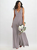 Alt View 1 Thumbnail - Cashmere Gray Deep V-Neck Chiffon Maxi Dress